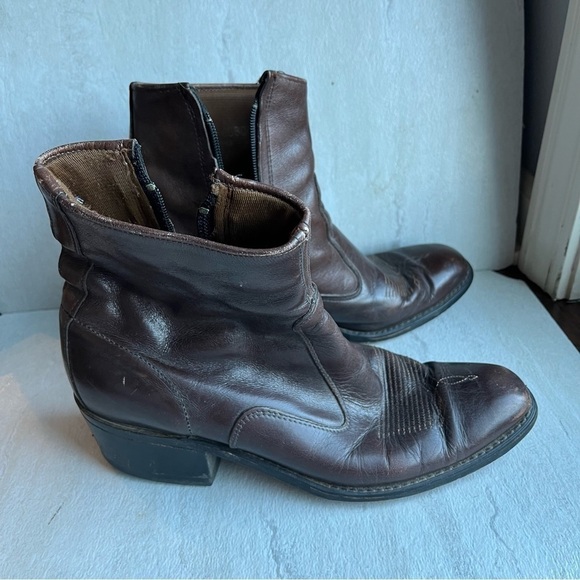 Vintage Acme Short Cowboy Boots Men’s Size 7.5 D Brown Leather side zip - Picture 1 of 9